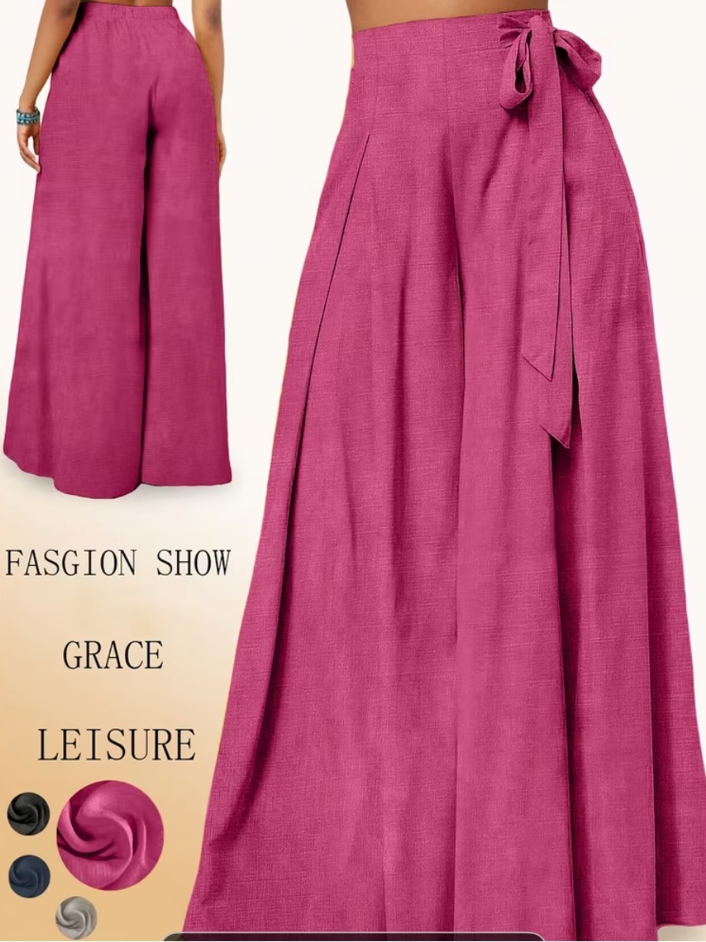 ROSE Pink Wide-Leg Side Tie Pants Size L NIB